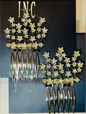 Gold Floral Rhinestone Hair Combs Set of 2 NWT Bridal Prom